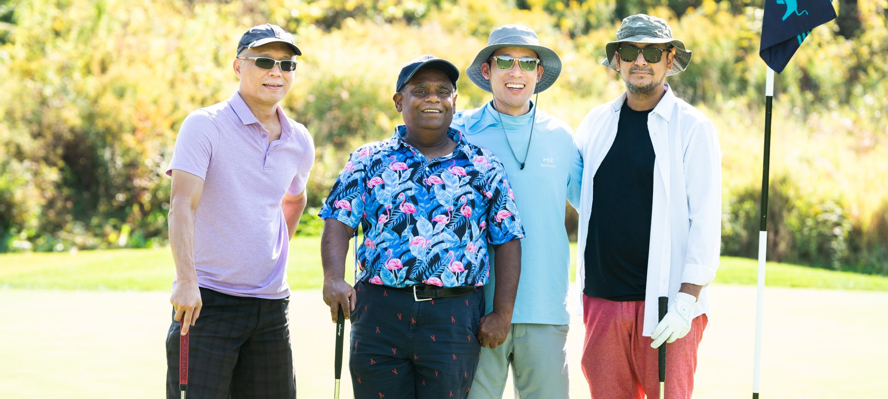 From left: Drs. Allan Yee, Partha Datta, James Jeong and Vishnu Singh share a moment on the course as first-time participants of the annual event.