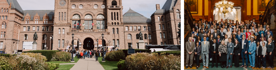 A collage of the Queen's Park building and physicians gathered at Queen's Park